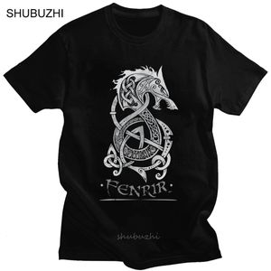 T-shirt de Loki Son Fenrir para homens de manga curta O lobo da mitologia nórdica impressa camiseta pré-shrunk de algodão 240429