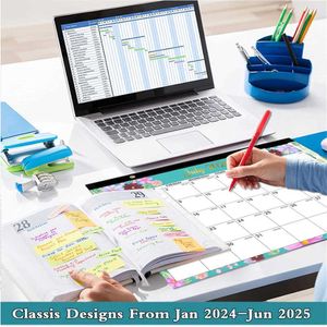 Kalendarz biurka kalendarza 2024.1-2025.6 Kalendarz wiszący ścianę duży cotygodniowy coroczny harmonogram biurka do planowania na liście organizator organizatora