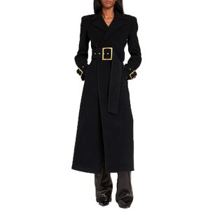 long coat designer wool jacket coatwomen trench coat Lapel Neck long Sleeve Belt Cotton Wool Solid color Sashes slim Black S 2XL wool trench coat women jacket jackets