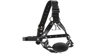 Mumolo imbracatura della testa di attrezzatura di bondage con bavaglio della bocca e gancio naso sesso sesso giocattolo nuovo design in pelle bdsm gag a sfera B03020402061094