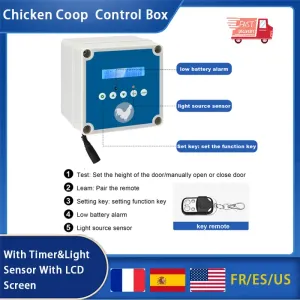 Acessórios Caixa automática de controle de porta de galinheiro com sensor de timerllight com tela LCD BatteryPower Chicken Acessórios