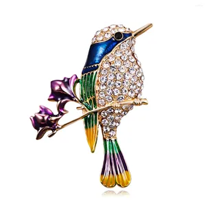 Broscher känsliga strassfåglar som sitter på grenar för kvinnor emalj kristall flygande fågel papegoja kläder lapel stift smycken