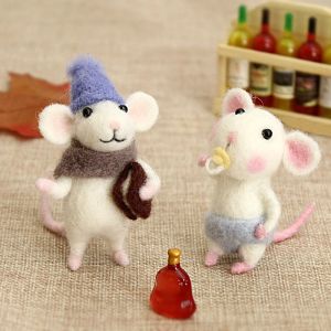Craft Diy Mouse camundongos de lã Felting Toy Doll Doll Poked Kit Kits Pacote de lã Kits de lã não acabado Material artesanal Bolsa de feltro Brinquedo presente