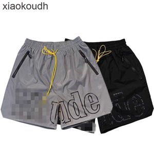 Rhude High end designer shorts for trendy Tide Reflective Letter Printing Lace up Relaxed Beach Shorts Mens and Womens High Street Five Part Pants With 1:1 original tag