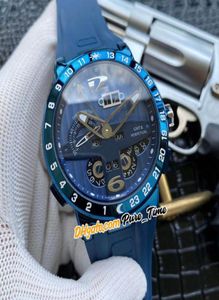 New Executive Perpetual Calendars El Toro 326003BQ Blue Dial Automatic Mens Watch PVD Blue Steel Case Rubber Strap Watches Pure8400454