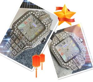 Duas marcas com logotipo Men Luxury Watch Bling Bling Shiny Starry Diamonds Ring Clock Quartz Clock Battery Relógio de boa qualidade Roman Tank Dial Dis Vress Vestor Wristwatch Gifts