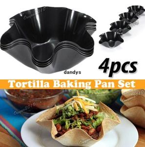 4PCSset Banco de tortilha perfeita não frita Mold Pan Salad Plate de cozinha hexagonal cozinha antiaderente taca de taco Bakewaredandys9072170
