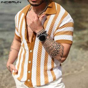 Camicie casual maschile 2024 camicia da uomo a strisce ad aree bavaglio slve slve strtwear magh out uomo trasparente abbigliamento estivo camisas di moda y240506