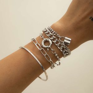 Jóias Lock de estilo de hip-hop para mulheres de 4 peças de fivela geométrica de fivela redonda elementos de pulseira