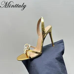 Dress Shoes Brand Fashion High Heel Bowknot Sandals Lux Gold Women's Runway Summer Formal Ladies Party Mujer