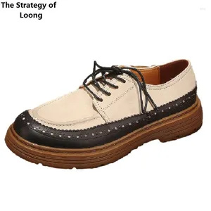 Casual Shoes Spring Autumn British Style Retro Chunky Sole Sying Blandade färger LACE-UP Äkta läder Män arbetar Brogue 2404