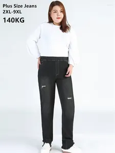 Jeans femininos arranhados mulheres pretas rasgadas mais tamanho 140kg 5xl 6xl 9xl menina esticada slim fit calça jeapis de cintura alta