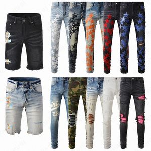 Designer Herren Amris Jeans US -Größe Stickhose Skinny Jeans Männer für Trend Cotton Hip Hop Biker Motorrad wahre Jeans 27EK# gerissen