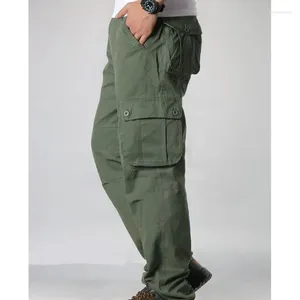 Calça masculina cargo masculino casual multi -bolso dos homens táticos militares fora de calça reta de calça longa tamanho grande 42 44