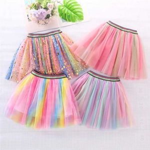 tutu Dress Childrens Rainbow Mesh tutu Skirt for Girls Clothing Princess Kids Birthday Princess Show Dance Waist Skirt d240507