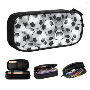 Bolas de futebol personalizadas caixas de lápis preto e branco para menino menino de menino de armazenamento grande material de caneta de caneta bolsa