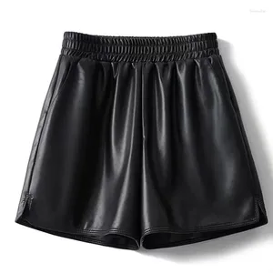Shorts femininos atacado de inverno de alta cintura A-line Boas e calças para emagrecer couro de perna larga