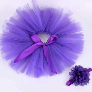 tutu Dress Purple Baby Girls Fluffy Tutu Skirt Headband Set Newborn Photo Prop Costume Infant Birthday Tulle Tutus Outfit For 0-12M d240507