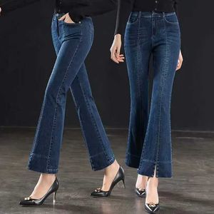 Women's Pants Capris Korean Fashion Women Vintage Flare Jeans Spring Autumn Split High Waist All-match Pants Office Lady Strtwear Casual Trousers Y240504