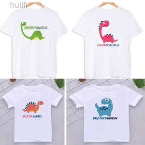 Family Matching Outfits Cartoon Saurus Print Matching Family Outfits Tops for Birthday Boy Dinosaur Party Family Look T-shirt Dad Mom Bro Sis Tee Shirt d240507