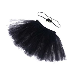Tutu Elbise Babys Tutu etek ve elastik çiçek kafa bandı dans performansı yenidoğan fotoğrafçılık pervane elbise (siyah) d240507