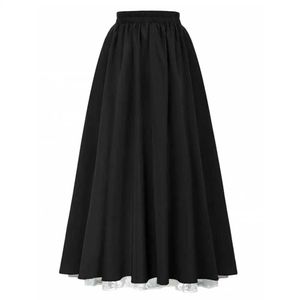 Skirts Womens Maxi Skirt elegant lace pleated Maxi Skirt high waisted elastic band with retro A-line style double layered design suitable for women Q240507