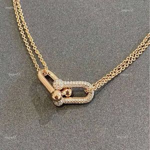 Hem EEFS T LETTER 2 AVSNITT DUBBEL RING U-BYTE NACKLACE Dubbel Horseshoe Buckle Design Kvinnor Fashion CollarBone Chain Anniversary Preferred Ho