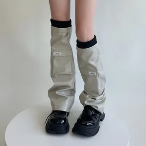 Kadın Çoraplar Kadın Pu Eathers Fashion Flare Long Girls Punk Boot Cover