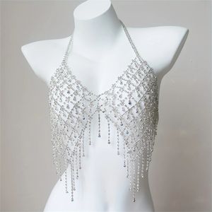 Sexig mousserande nätkristallbh -kedja smycken Kvinnor Fashion Luxury Ball Party Rhinestone Bra Chain Jewelry Body Jewelry 240507