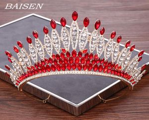 Rotes Strasshochzeit Tiara Schmuck Brauthaarzubehör luxuriöser Braut Krone Kopfstück Bridal Tiara Hair Ornament MX2007208394211