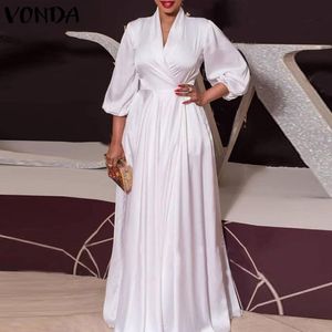 Plus storlek klänningar satin slik klänning 2022 vonda sexig v hals långärmad solid bohemiska vestidos lös strand sundress 5xl överdimensionerad 2387