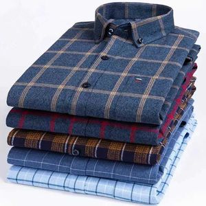 Camisas de vestido masculinas Camisa xadrez de algodão puro Men Long Sle Long Fit Men Casual Casual camisa lazer Blusa da mola de outono Novo tamanho D240507