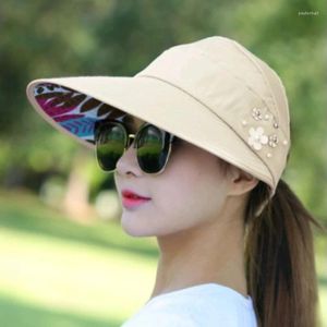 Berets Leaf Print Sun Hat Big Brim Pearl Flower Flowable Reshatablese UV защита козырька для женщин мужчинами путешествие спорт пешеходные пляж