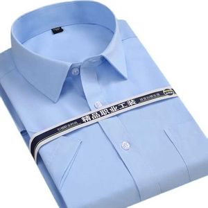 Herrklänningskjortor Summer Short SLE Square Collar Regular Fit Oversize S till 8xl Solid Plain/Twill Formal Business Men Dress Shirts D240507