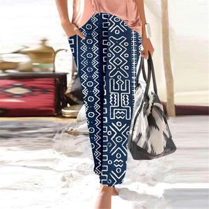 Pantaloni da donna Summer Beach Casual Stampa retrò tascabile elastica piede legati alla vita matita versatile comodi pantaloni comodi