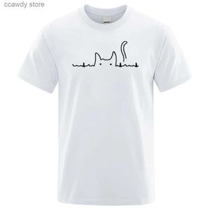 Мужские футболки мультфильмы Мужские женщины T Рубашки Cat Catt Pitsed Cotton Felt Form для короткой шейной рубашки смешная одежда Strtwear H240507