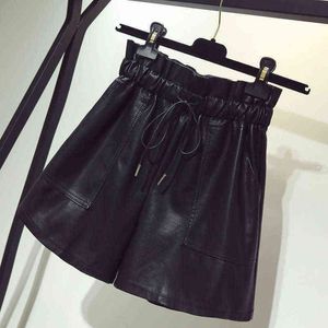 Fashion High Leather Loos Leg Waist Shorts, Women's Shorts, Wide Uxmwo