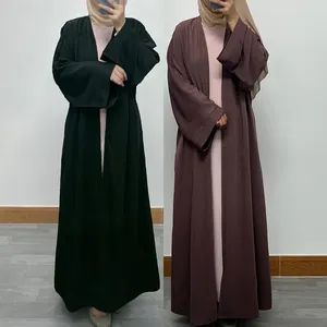 Etniska kläder Mellanöstern Dubai Womens klänning Solid färg Elegant dragkedja Cardigan Robe Muslim Fashion Abaya för kvinnor