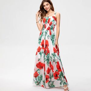 Women's Runway Dresses Spaghetti Staps Floral Printed Elastic Waist Fashion Casual Holiday Long Vestidos