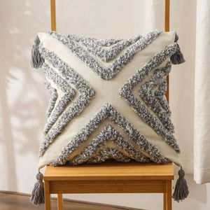 Cushion/Decorative Grey EmbroideryCover Home Decoration Yellow Cushion Cover with Tassels 45x45/30x50cm Sofa Pilow Case Home Decorative