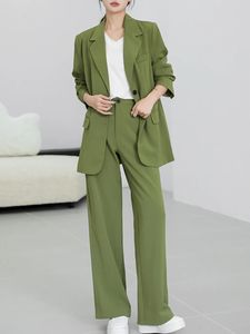 Autumn Winter Pants Sets for Women Green e Black Color Loue Office Lady Two Piece Set Faces 240423