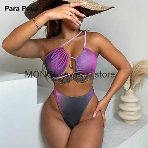 Moda de banho feminina para Praia Sexy gradiente impressão de biquíni Halter Halter Set Swimsuit de maiô feminino One ombro Mulheres de duas peças Conjunto H240507