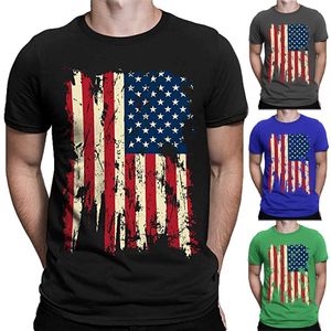 Herr sommaramerikanska flaggtryck mode casual solid hål o-krage kort ärm t-shirt toppar stöder grossist och dropship 291m