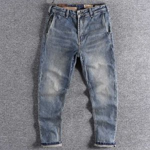 Мужские джинсы контрастируют цвет карман осенний американский инструмент ретро светлые светлые молодые молодые брюки.