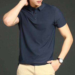 Camisas de vestido masculinas Camisetas de verão 2023 Novo lapela de cor sólida gelo de seda solteira shirt shirt Men Shirts D240507