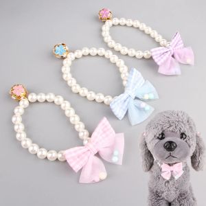 Houses Pet Pearl Necklace Bow Elastic Collar Cat Jewelry Neckband Teddy Small and Medium Dog Neckband