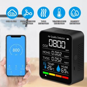 Gauges Bluetooth 5 in1 CO2 Detector Digital Temperature Humidity Meter Sensor Air Quality Monitor Carbon Dioxide TVOC HCHO Analyzer