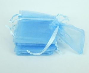 200pcs sky blue Jewelry Box Luxury Organza Jewelry Pouches Gift Bags For Wedding favours Bags Pouch with drawstring satin ribbon1205315