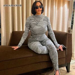Women's Two Piece Pants ANJAMANOR Fashion Sexy Club Outfits for Women Two Piece Leggings Set Autumn Clothes 2023 Long Slve Top and Pants Suit D85-DH29 T240507