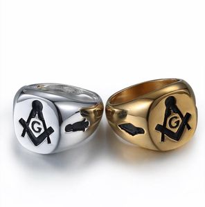18k Gold Plating Unique Design Ring 316 Rostfritt stål Men039S Ring Mason Jewel -artiklar Masonic Regalia Rings med Red Stone1495982